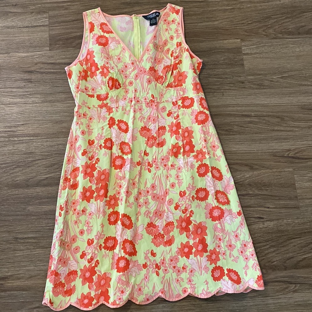 Vintage Two of Us floral cotton sundress scalloped beaded lightweight size XL - Picture 9 of 12